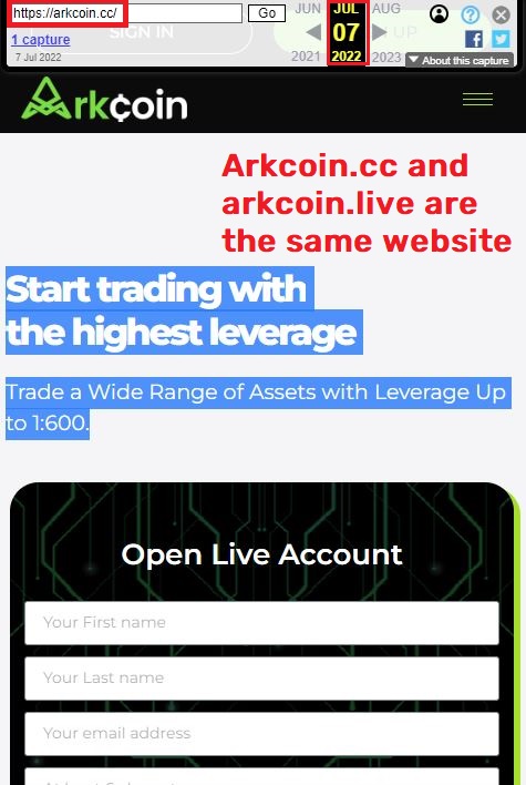 arkcoin trading scam duplicate website