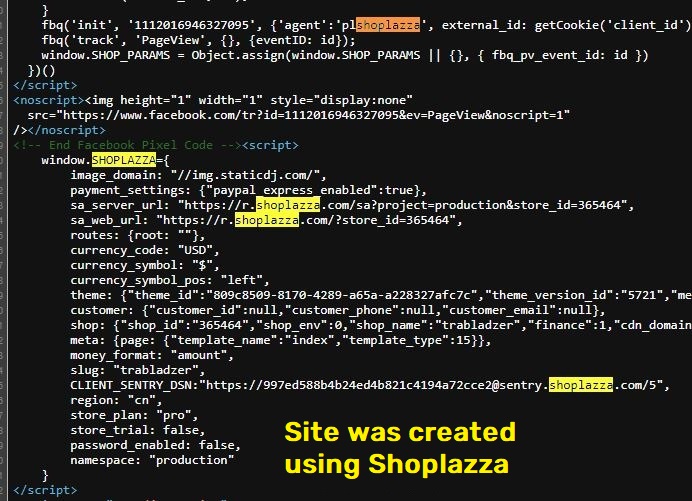 trabladzer scam shoplazza website code