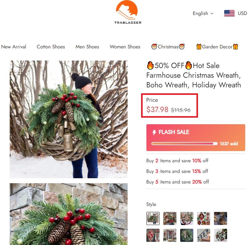 trabladzer scam christmas wreath fake price