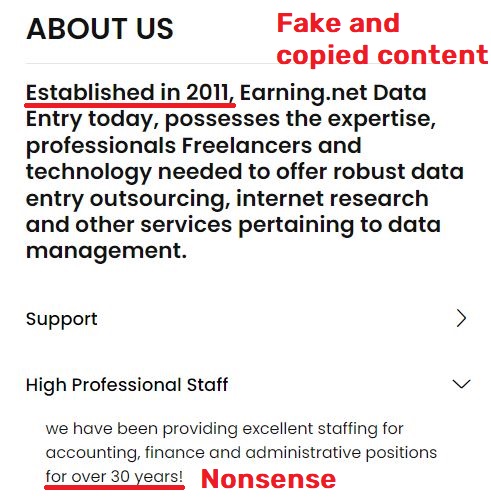 earning.net.in scam fake about us content