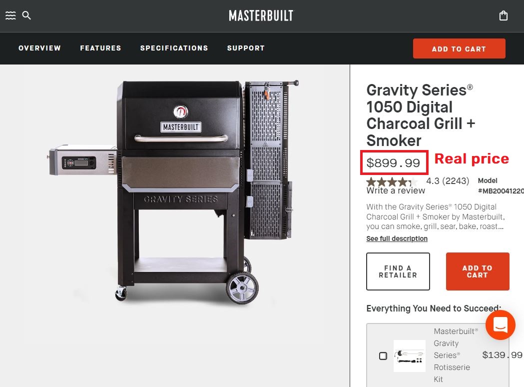 masterbuilt charcoal grill real price