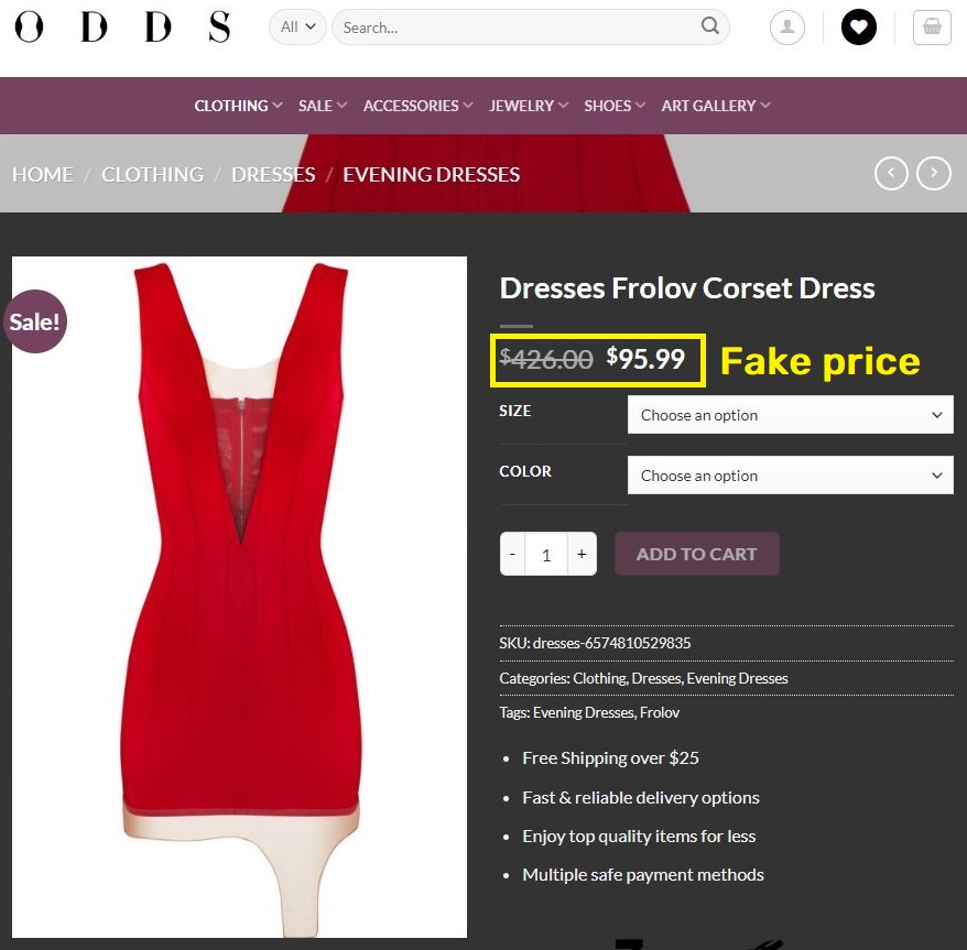oddsconcepts scam frolov dress fake price