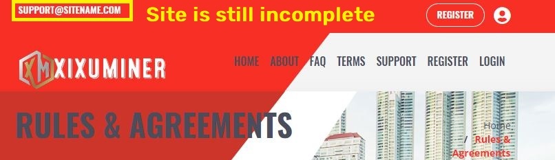 Xixuminer scam incomplete website
