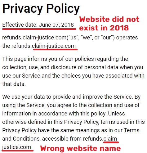 claimjusticerefund claim justice refund scam fake privacy policy