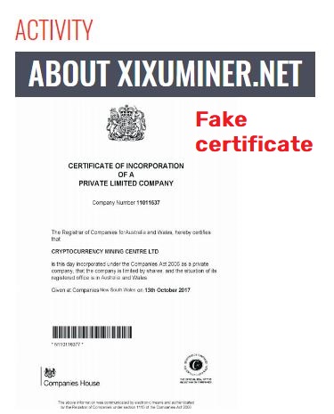 Xixuminer scam fake company registration certificate 1