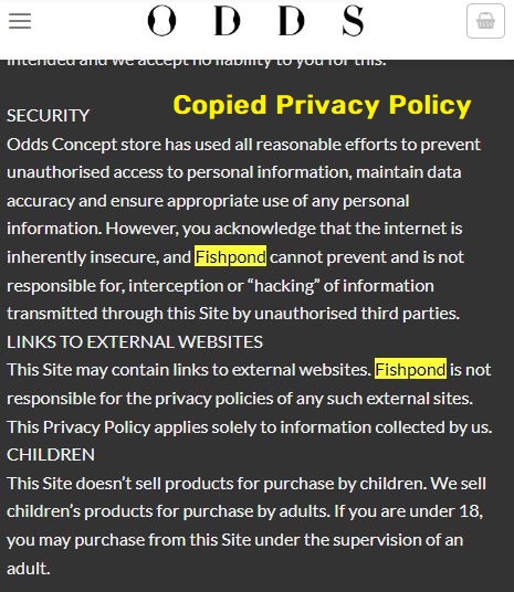 oddsconcepts scam fake privacy policy