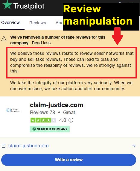 claim-justice trustpilot fake reviews 