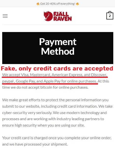 leagueffjallraven fjalavenshop scam fake payment methods
