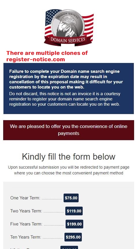 register-notice electronicdomains whats-ip domain services scam clones