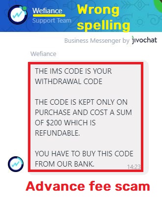 wefinances bank scam withdrawal code 