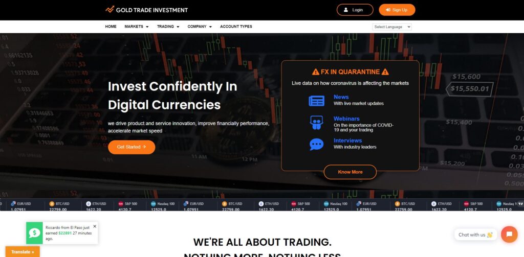 goldtradeinvestment scam home page