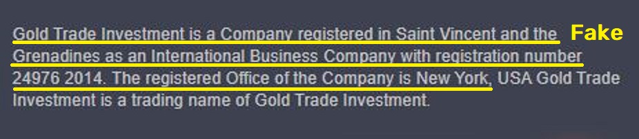 Goldtradeinvestment scam fake company number