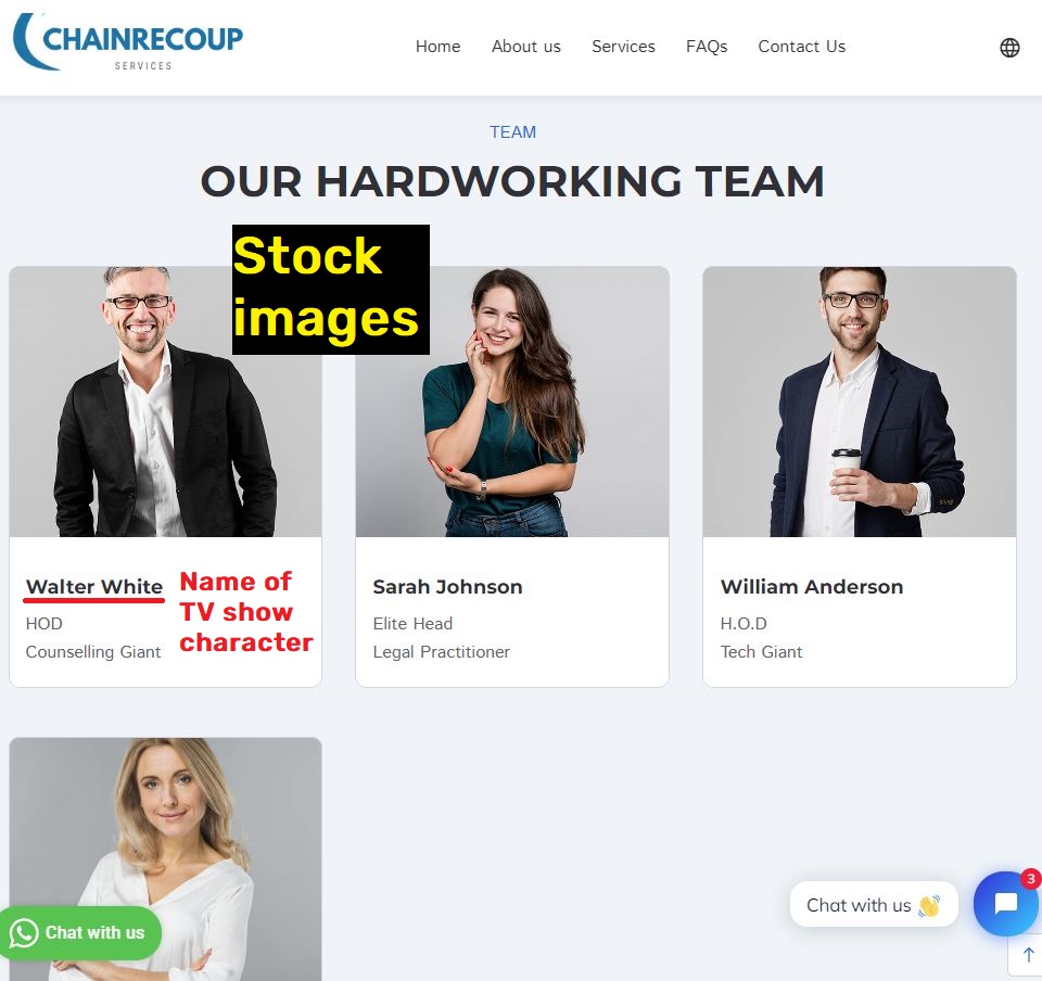 Chainrecoup scam fake team members