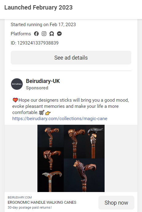 beirudiary handmade cane uniqueness scam facebook ads