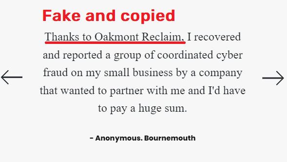 oakmontreclaim scam fake testimonial