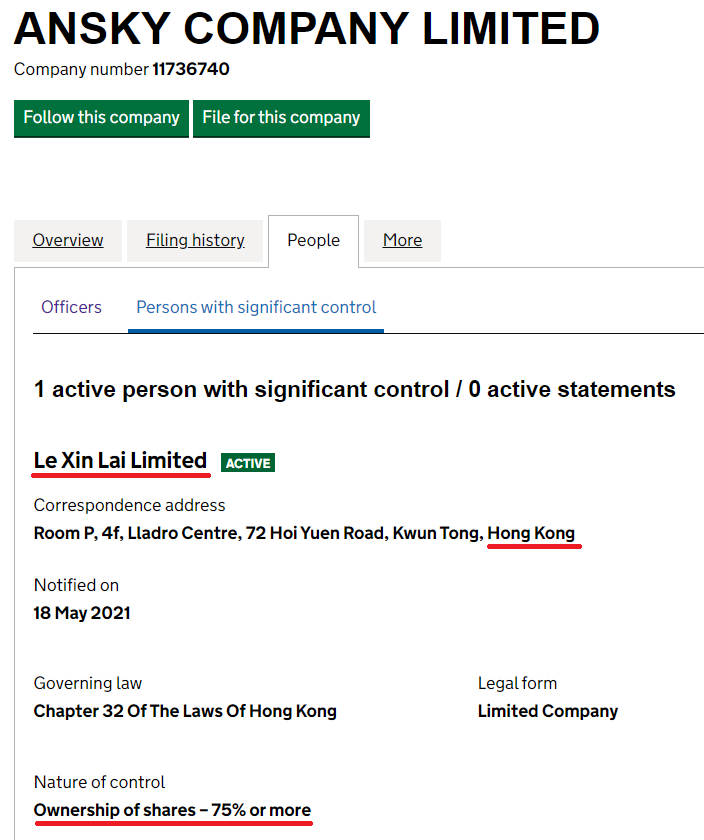 ansky company limited scam uk registration le xin lai