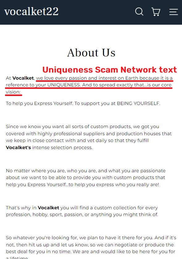 uniqueness scam network about us text 1