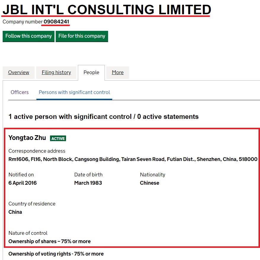 jbl int'l limited uk chinese ownership