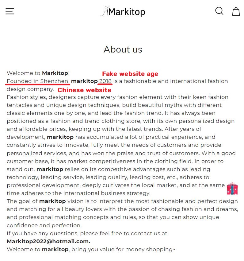 markitop sharisha ltd scam about us page