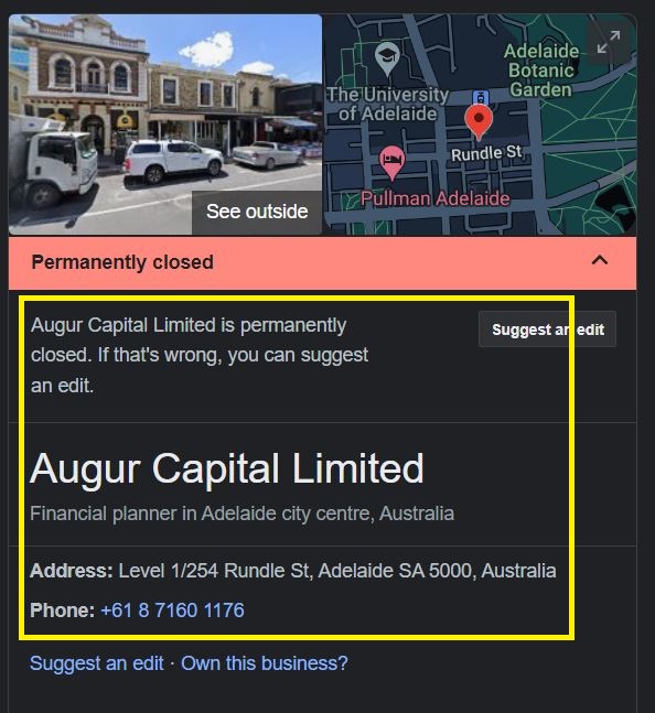 augur capital limited permanently closed