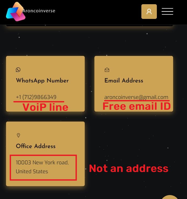 aroncoinverse scam contact details