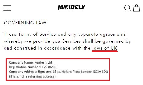 mikidely kentesh ltd scam fake uk governing law