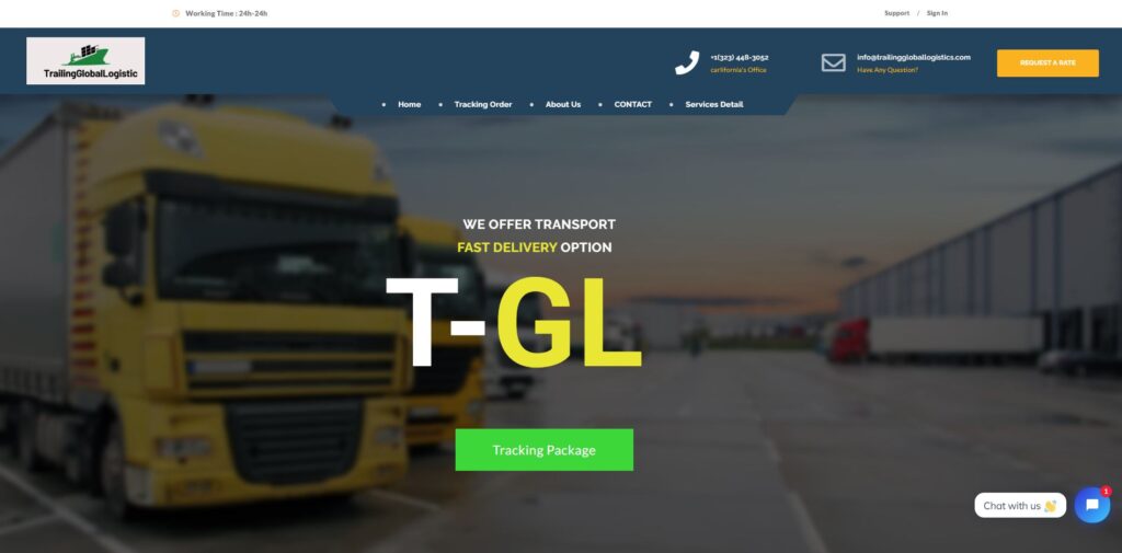 trailinggloballogistics scam home page