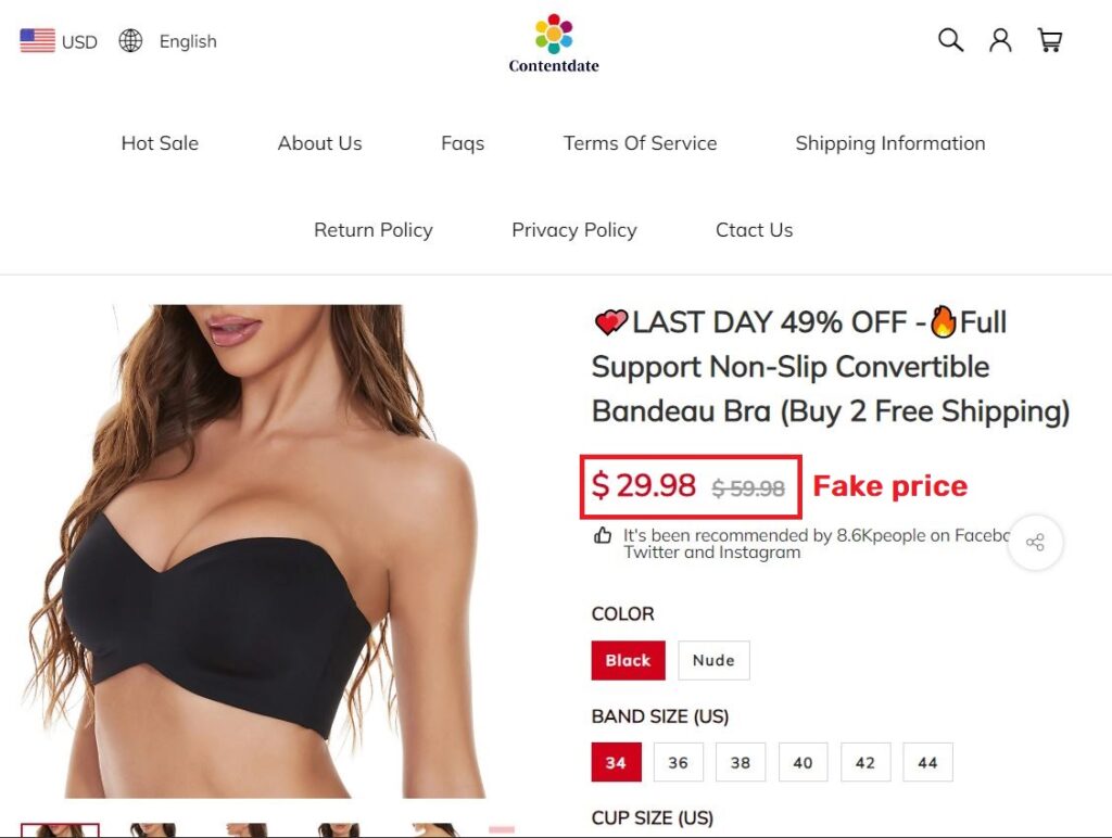 contentdate scam fake price for bra