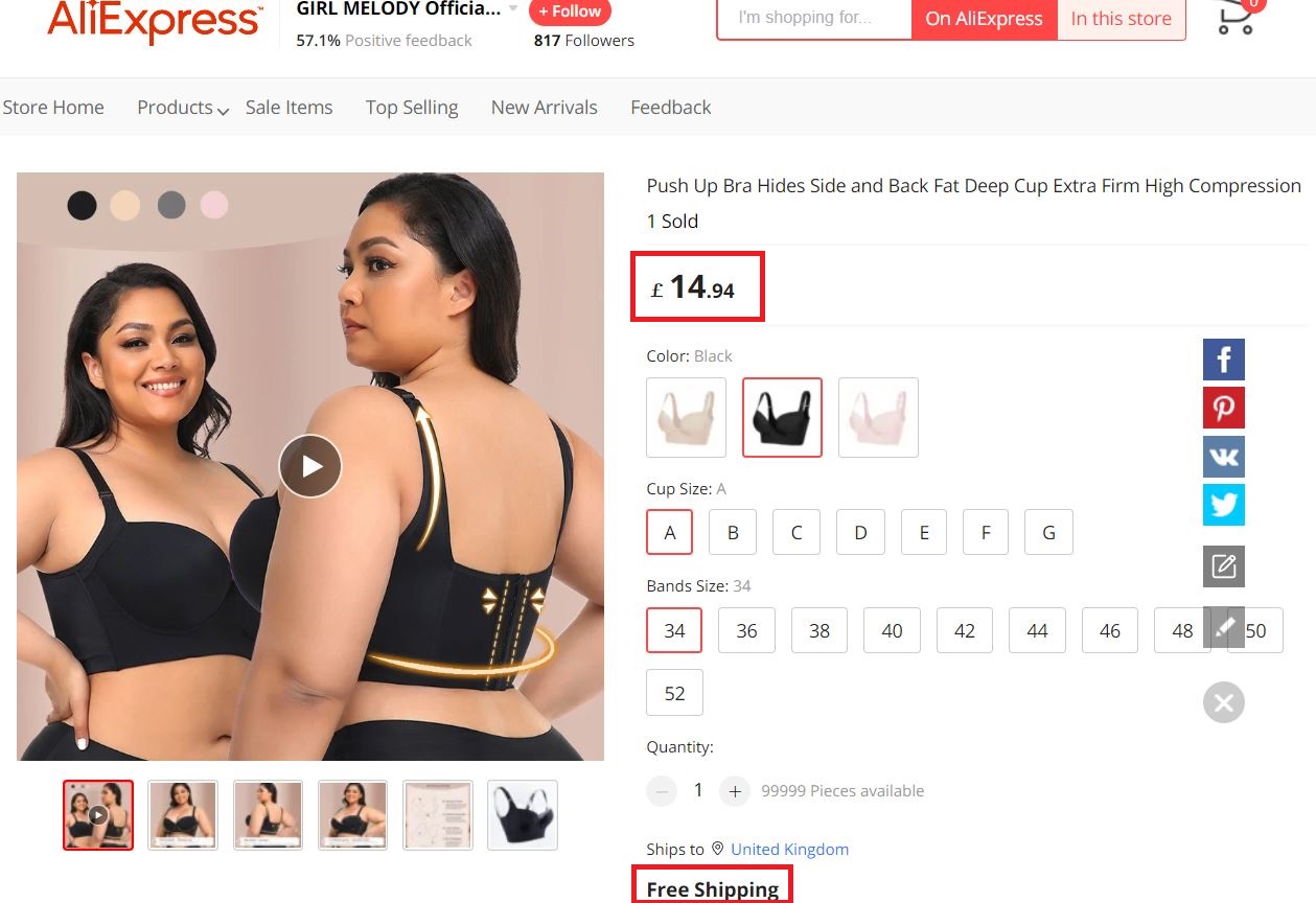 aliexpress bra real price
