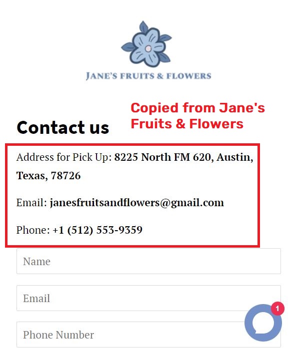 janesfruitsandflowers contact details