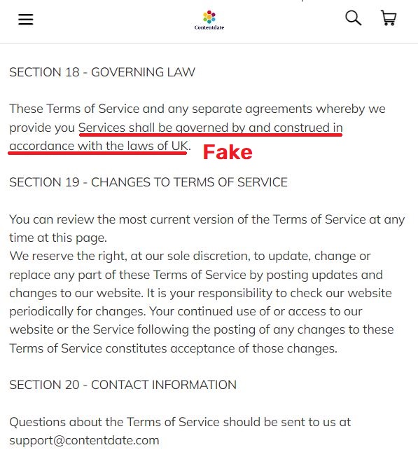 contentdate scam fake terms uk governing law