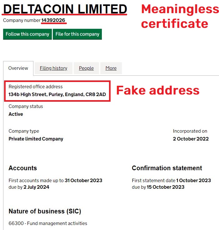 deltacoin limited scam uk registration certificate