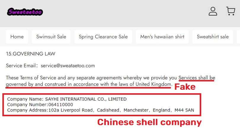 sweataetoo scam sayhi international co., limited fake terms