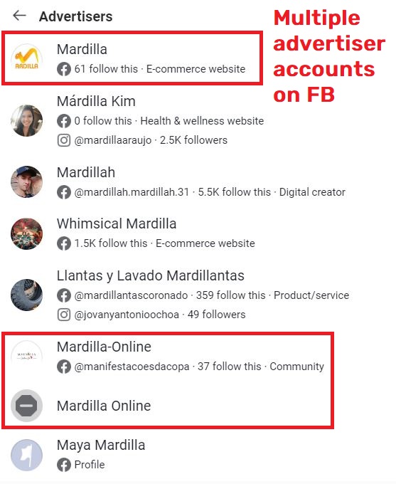 mardilla scam facebook advertiser accounts