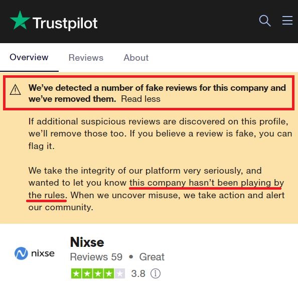 nixse scam trustpilot fake rating