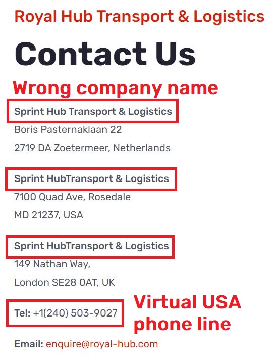 royal-hub scam fake contact details