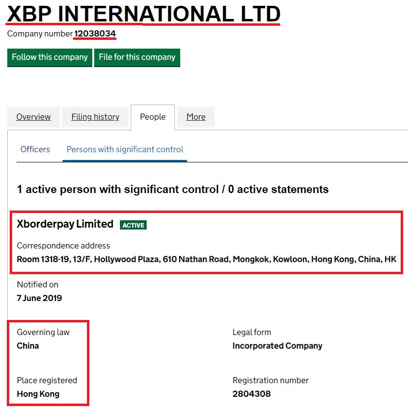 xbp international xborderpay scam network uk registration chinese owner
