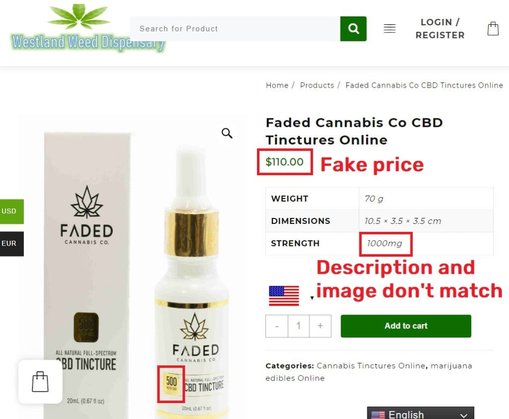 westlandweed scam faded tincture fake price