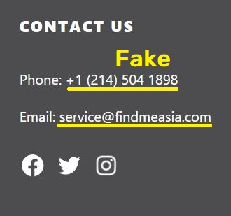 findmeasia scam fake contact details