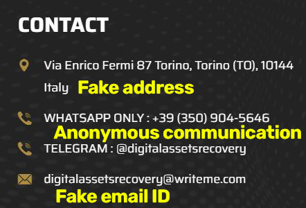 digital asset recovery digitalassetrecovery.info scam fake contact details