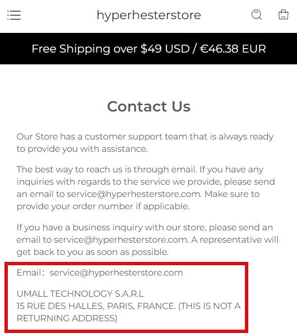 Hyperhesterstore umall technology sarl scam email id