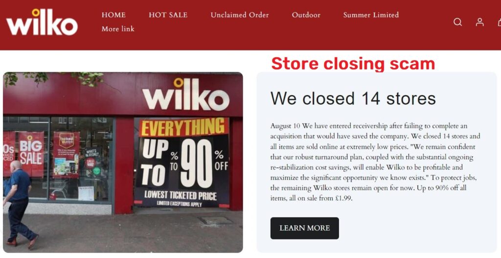 wilkoclosing scam fake clerance store closing scam