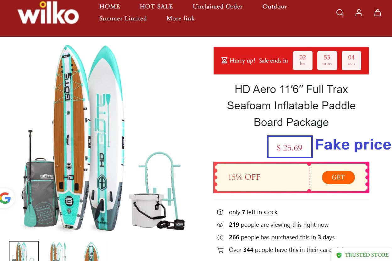 wilkoclosing scam paddle board fake price