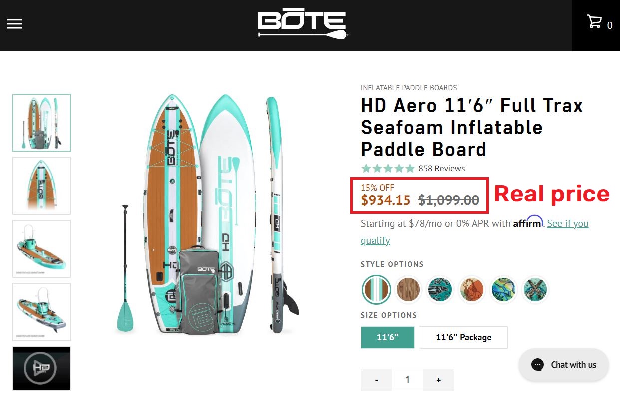 bote paddle board real price