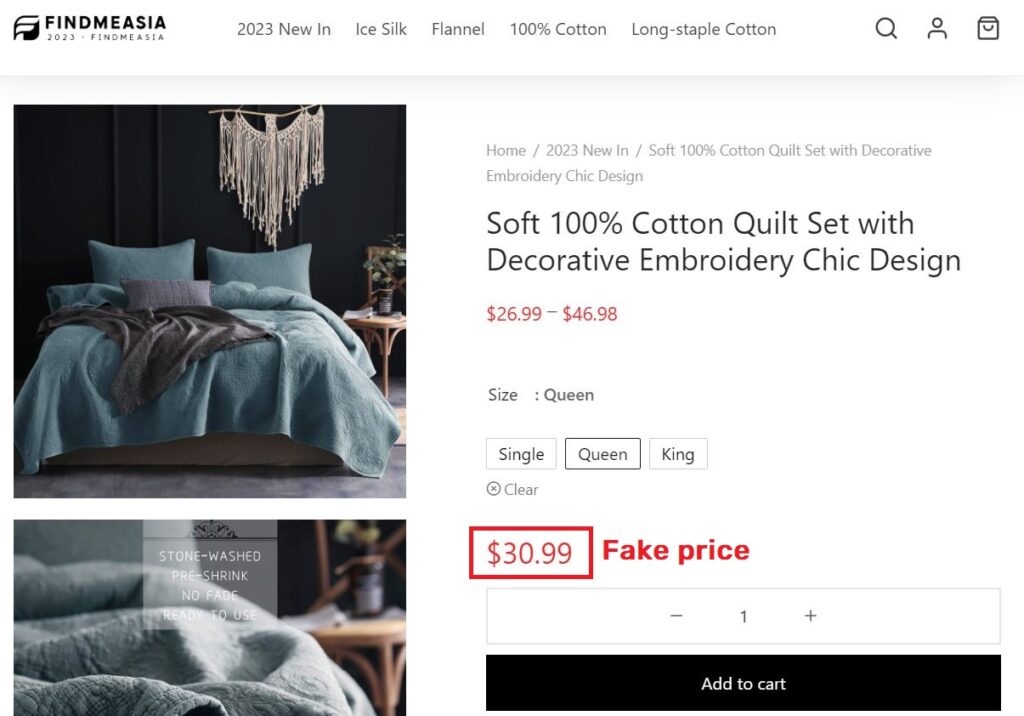 findmeasia scam embroidered quilt fake price
