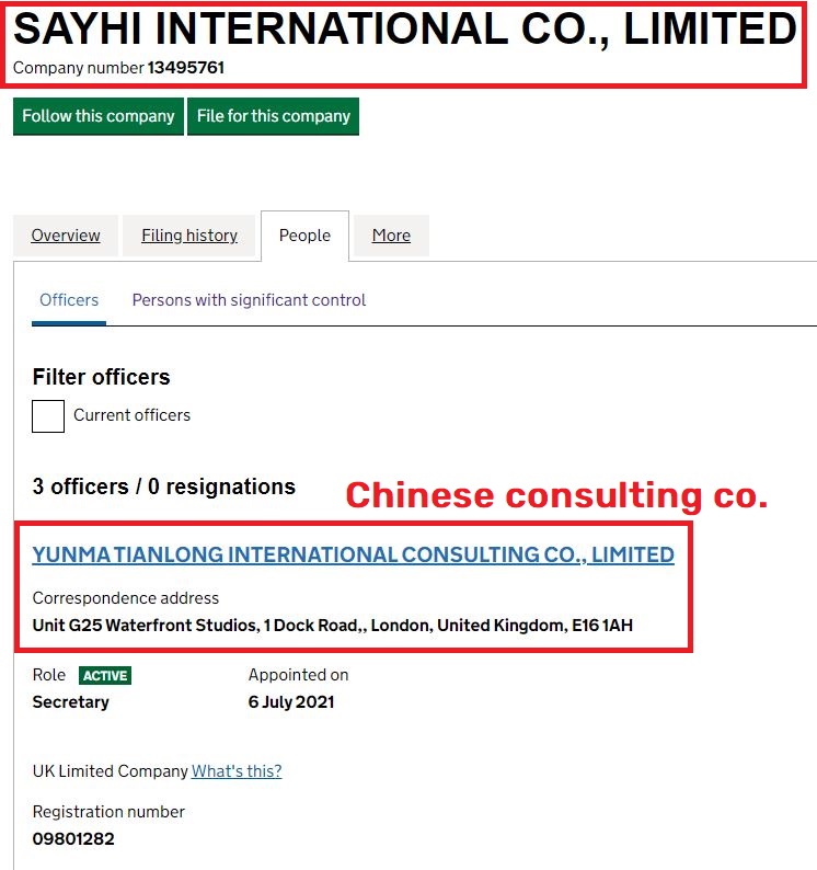Sayhi International Co Limited company registration Yunma Tianlong International Consulting Co Limited
