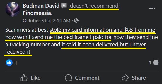 findmeasia scam review facebook 1