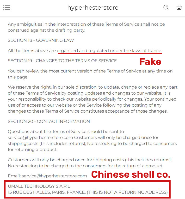 Hyperhesterstore umall technology sarl scam fake terms