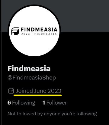 findmeasia scam twitter page creation june 2023