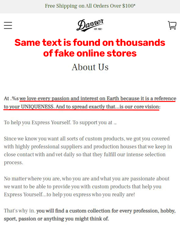 danner-store fake danner scam uniqueness scam network
